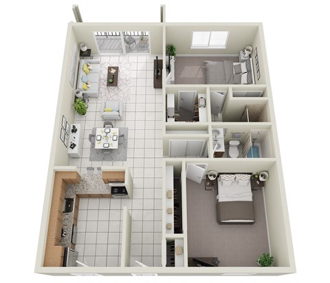 Floor plan for 2 beds, 2 baths, 1115 sqft